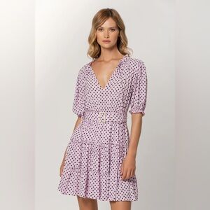 Lusana Ayla Mini Dress Lavender Polka Dot Short Sleeve Mini Dress